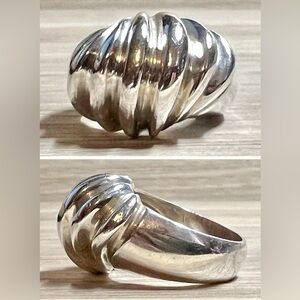 Vintage Heavy Sterling Silver Modernist Scalloped Statement Ring, Size 6, 11g
